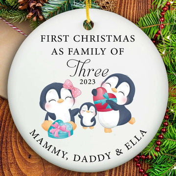 Family of Three Ornament - Ceramic-One Side Printing- on Lucasgift