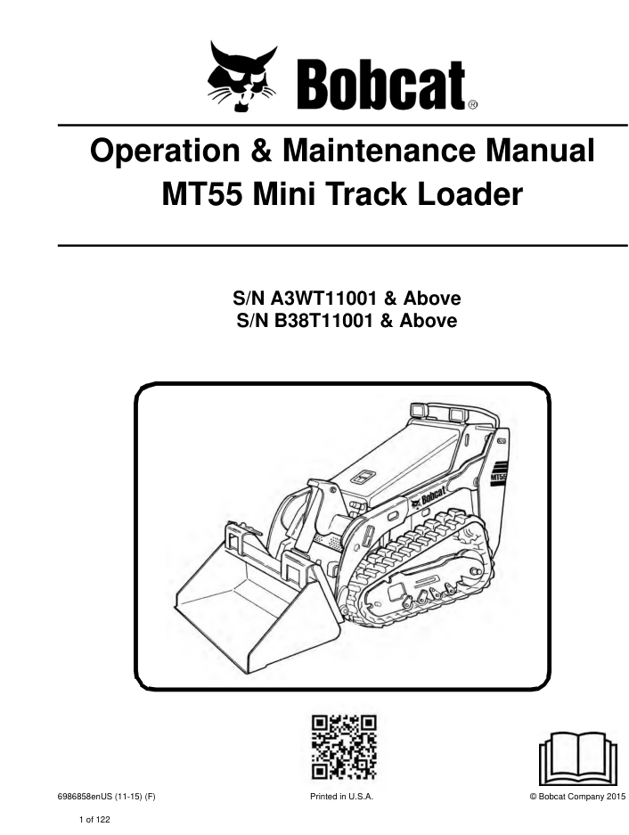 BOBCAT MT52 MT55 LOADER OPERATION MANUAL- on Lucasgift