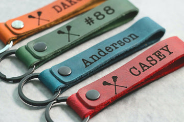 SLIM Lacrosse Keychain, Personalized Sports Keychain, Team Gifts, Player Gifts, Lacrosse Gift, LEATHER KEYCHAIN- on Lucasgift