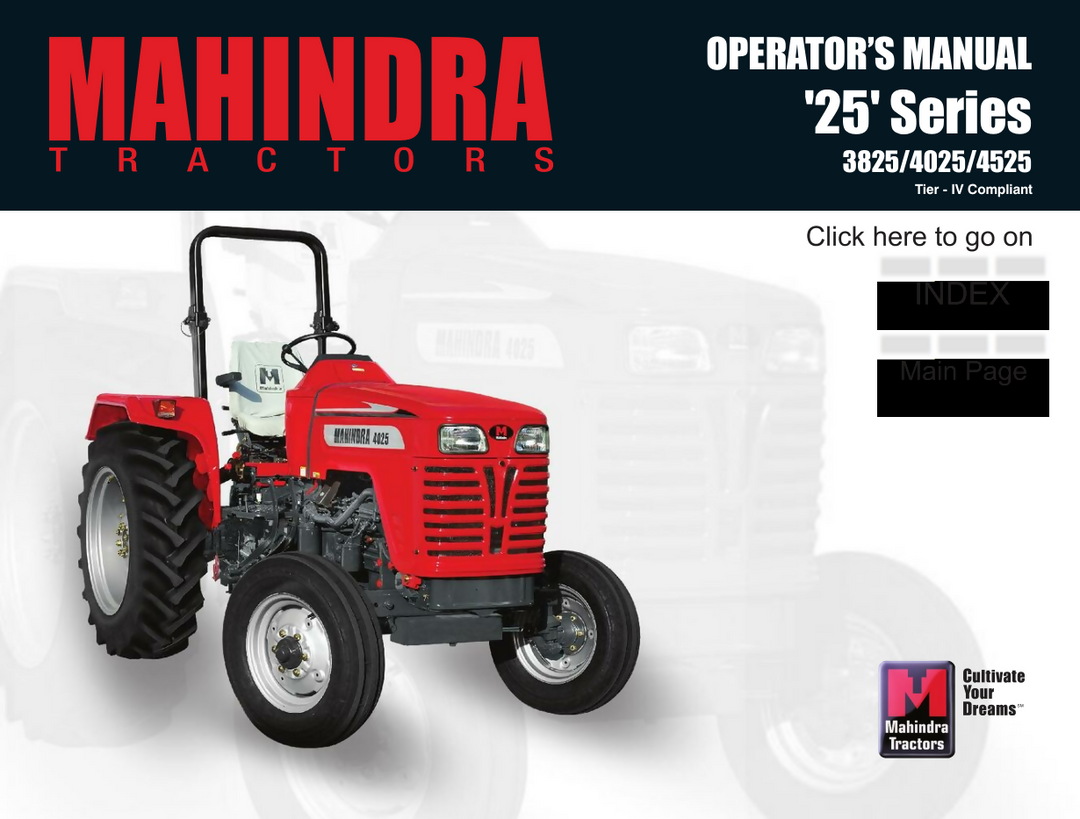 Mahindra 3825 4025 4525 IV 25 Series Diesel Utility Tractor Operator Manual- on Lucasgift