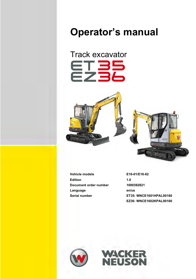 WACKER NEUSON EZ36 TRACKED EXCAVATOR OPERATORS MANUAL- on Lucasgift