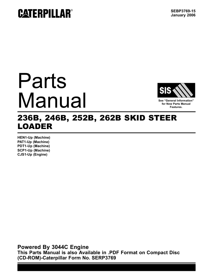 CAT Caterpillar 236B 246B 252B 262B Skid Steer Parts Catalog Manual- on Lucasgift