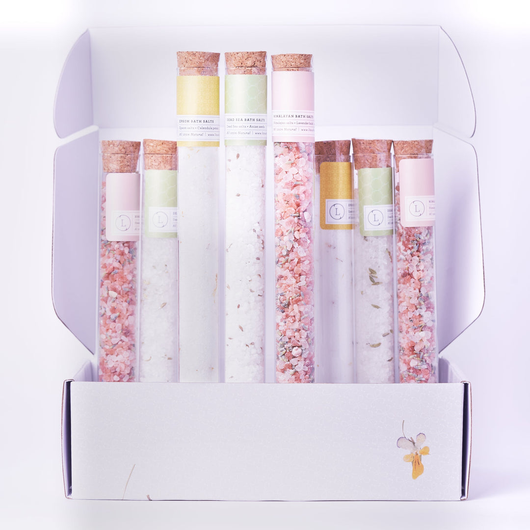 Natural Bath Salts Gift set in 8 Glass Tubes, Luxurious Bath Experience- on Lucasgift