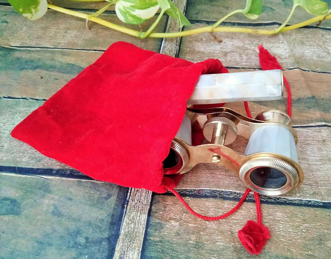 Brass Opera Binocular Telescope with Handle Velvet case Collectible Gift- on Lucasgift