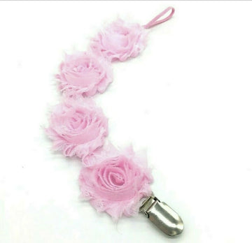Baby Girl Rosette Pacifier Clip-Light Pink- on Lucasgift