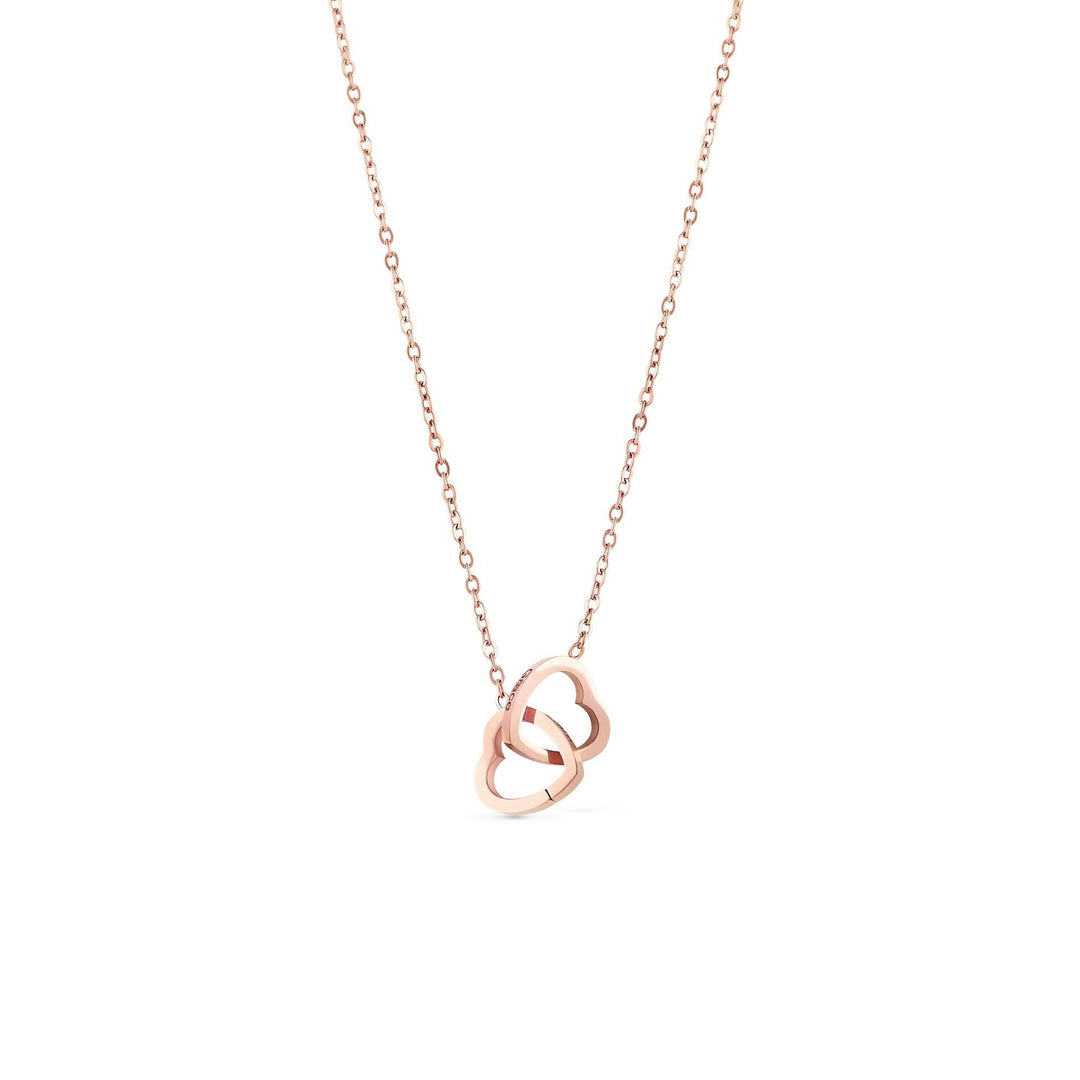 Custom Stainless Steel Double Heart Engraved Name Necklace for Valentine's Day Gift-Rose Gold- on Lucasgift