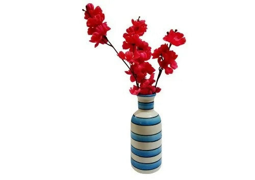 Indian Handcrafted Blue & White Striped Ceramic Vase- on Lucasgift