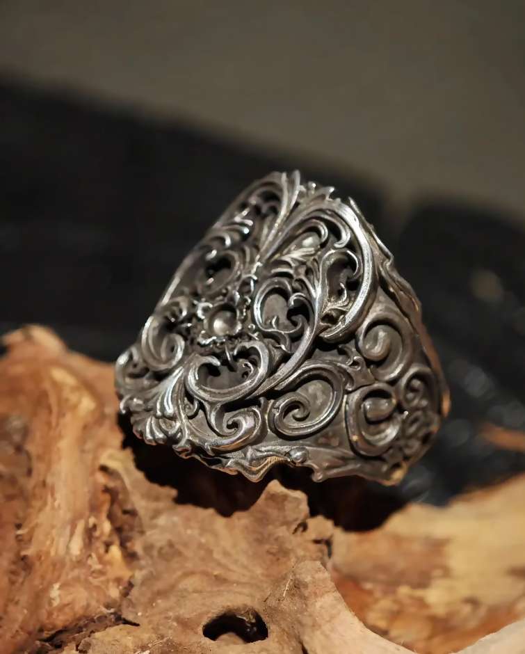 Gothic Sigil Ring, Handmade Sterling Silver Band, Noir Canticle Dark Rune Statement Piece, Original Design Vintage Talisman, Luxury Art- on Lucasgift
