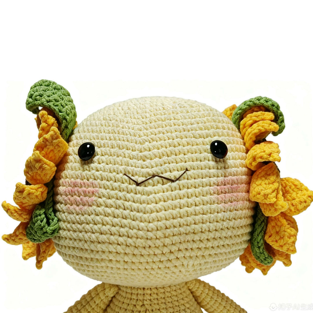Sunflower Ear Axolotl Crochet Plush | Handmade Knitted Stuffed Animal | Kawaii Decor Gift- on Lucasgift