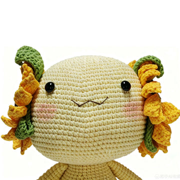 Sunflower Ear Axolotl Crochet Plush | Handmade Knitted Stuffed Animal | Kawaii Decor Gift- on Lucasgift
