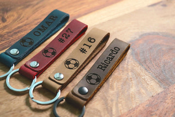 SLIM Soccer Ball Keychain, Personalized Sports Keychain, Team Gifts, Player Gifts, Soccer Gift, LEATHER KEYCHAIN- on Lucasgift
