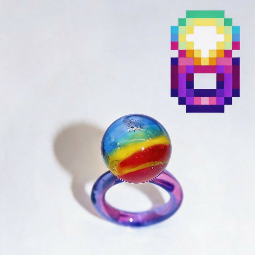 Stardew Valley Galaxy Wedding Ring - Handcrafted Glass Art Statement Ring, Gift for Gamer, Unique Rainbow Planet Ring
