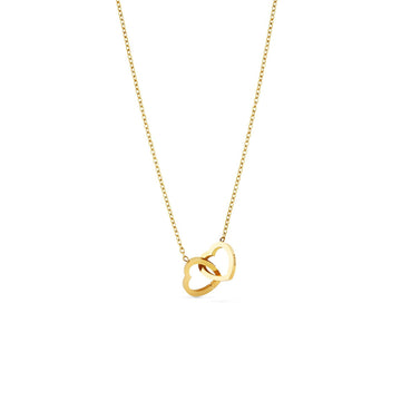Custom Stainless Steel Double Heart Engraved Name Necklace for Valentine's Day Gift-Gold- on Lucasgift