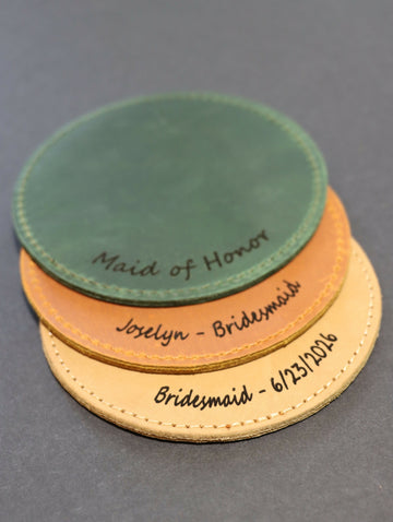 Pack of 8 LEATHER WEDDING COASTERS for Guests, Bridesmaid and Groomsman- on Lucasgift