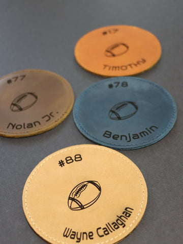 Pack of 8 LEATHER FOOTBALL COASTERS