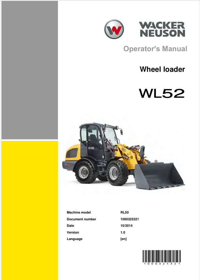 WACKER NEUSON WL52 WHEEL LOADER OPERATORS MANUAL- on Lucasgift
