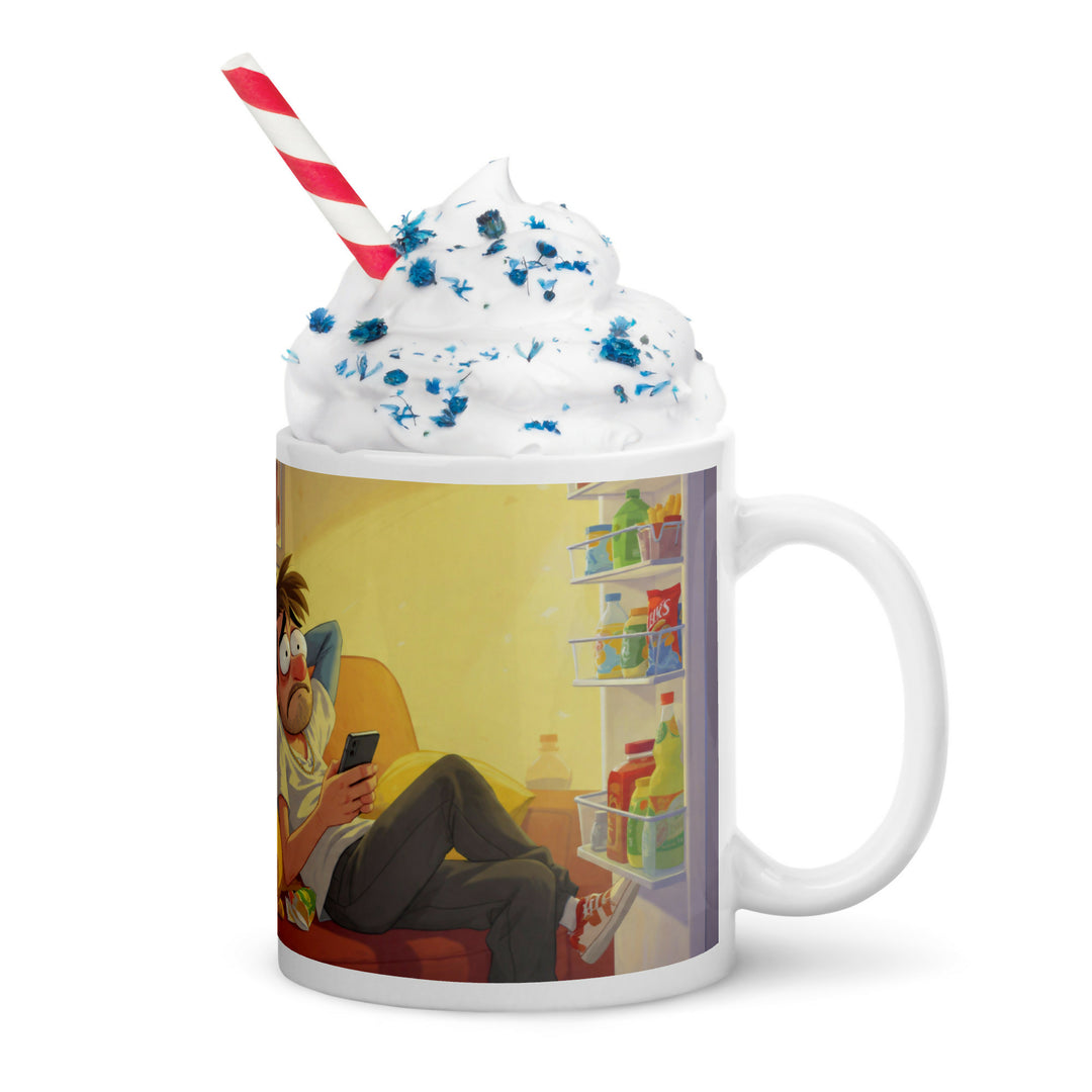 Between Scrolls and Snacks – Cozy Humor Mug- on Lucasgift