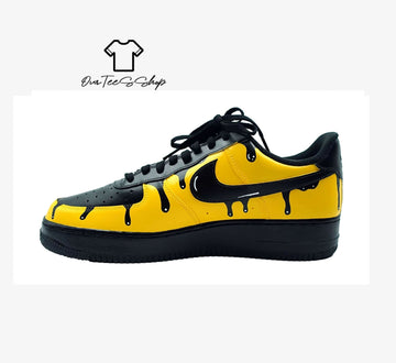 Custom Yellow Drip Black AF1 Sneakers, Hand Painted Personalized Shoes