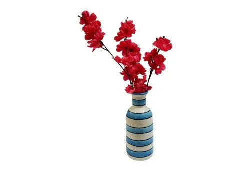 Indian Handcrafted Blue & White Striped Ceramic Vase- on Lucasgift