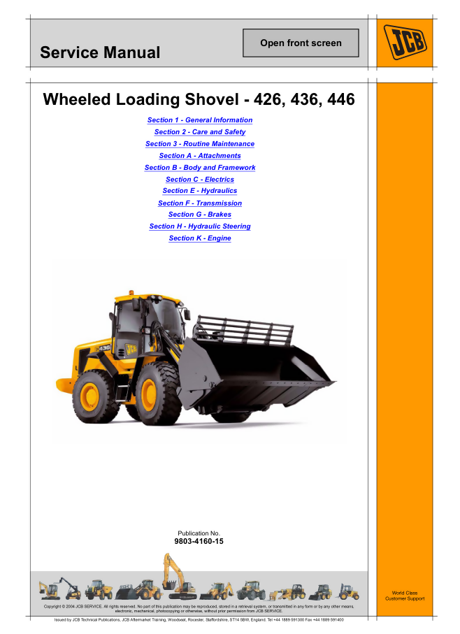 JCB 426 WHEELED LOADING SHOVEL SERVICE REPAIR SHOP MANUAL- on Lucasgift