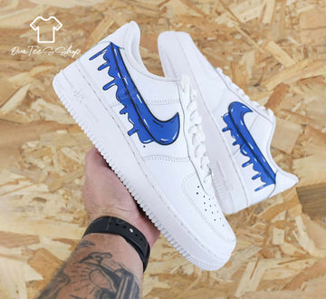 Custom Blue Drip AF1 Sneakers, Hand Painted Personalized Shoes