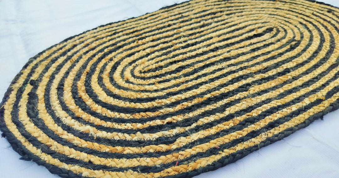Sonia Artisan Collections | Handmade Oval Jute Rug | Black & Natural Striped Design | Bulk Export Only- on Lucasgift