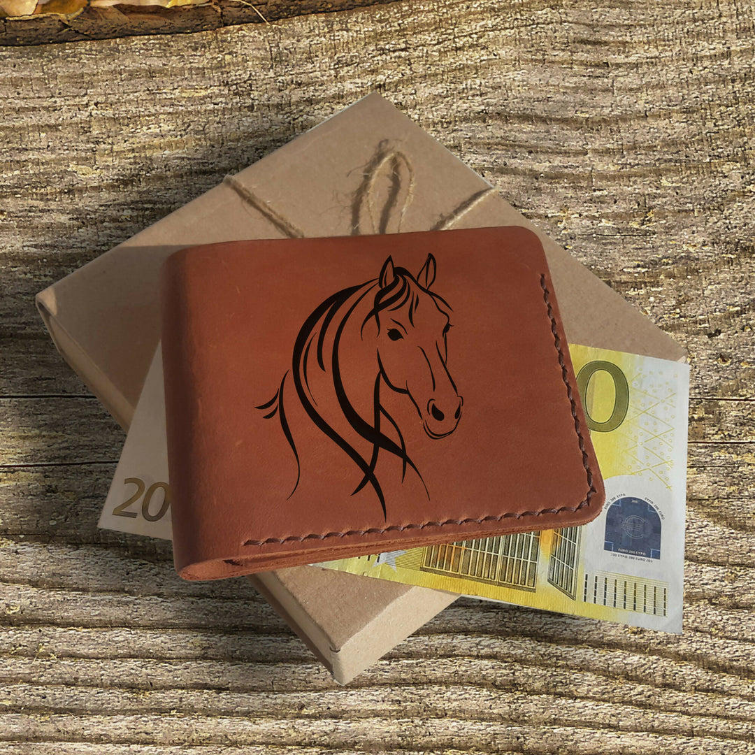 Engraved Wallet. Customized Real Leather Bifold Wallet for Men. Horse Owner Gift. Gift Horse Lover Gift. Horse Wallet. Equestrian Gift- on Lucasgift
