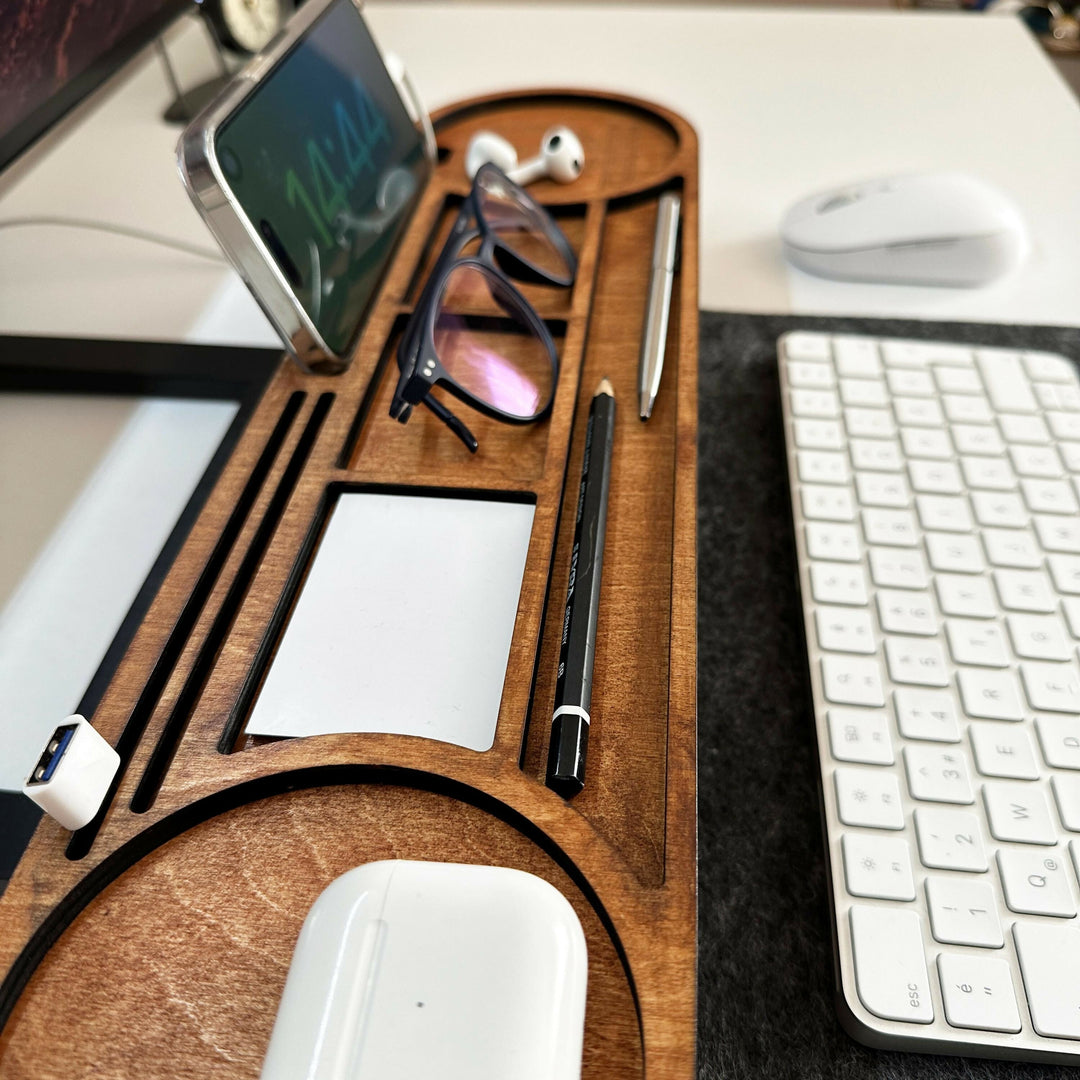 Personalized Wooden Desk Organizer, Custom Baltic Birch Office Docking Station- on Lucasgift