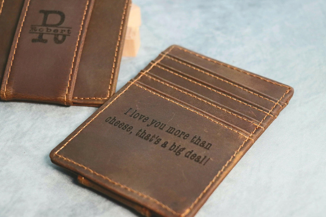 Front Pocket Slim Card Holder & Magnet Money Clip, Minimalist Leather Wallet With ID Window, Personalized Groomsman Favor, Promotional Gift- on Lucasgift