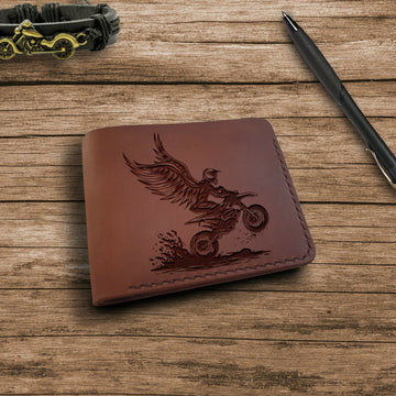 Motocross Gifts. Personalized Wallet. Engraved Custom Leather Wallets for Men. Personalized Leather Gift for Him. Off-Road Motorcycle Racing-Lucasgift