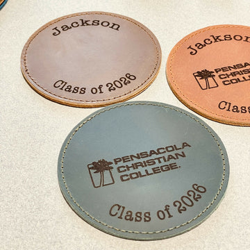 Set of 100 BULK COASTERS, Personalized LEATHER Coaster