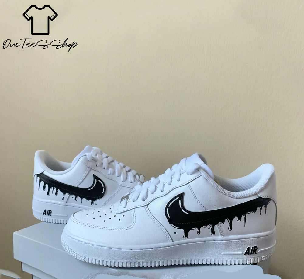 Custom Black Drip AF1 Sneakers, Hand Painted Personalized Shoes- on Lucasgift