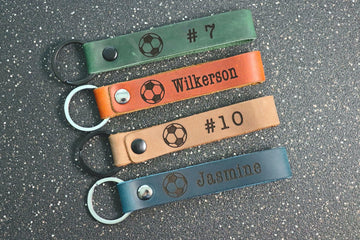 SLIM Soccer Ball Keychain, Personalized Sports Keychain, Team Gifts, Player Gifts, Soccer Gift, LEATHER KEYCHAIN- on Lucasgift