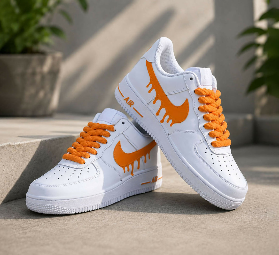 Custom Orange Drip AF1 Sneakers, Hand Painted Personalized Shoes