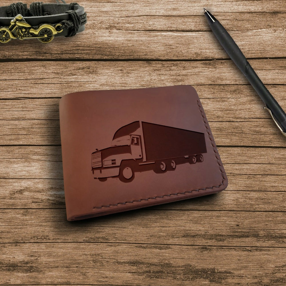 Truck Driver Gifts. Personalized Leather Wallet. Engraved Wallet. Custom Slim Bifold Minimalist Leather Wallet for Men. Custom Car Lovers Gifts- on Lucasgift