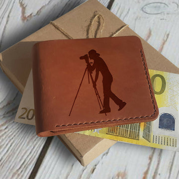 Photographer Gifts. Personalized Leather Wallet. Engraved Custom Slim Bifold Wallet for Men. Front Pocket Wallet Photographer Gift Ideas- on Lucasgift
