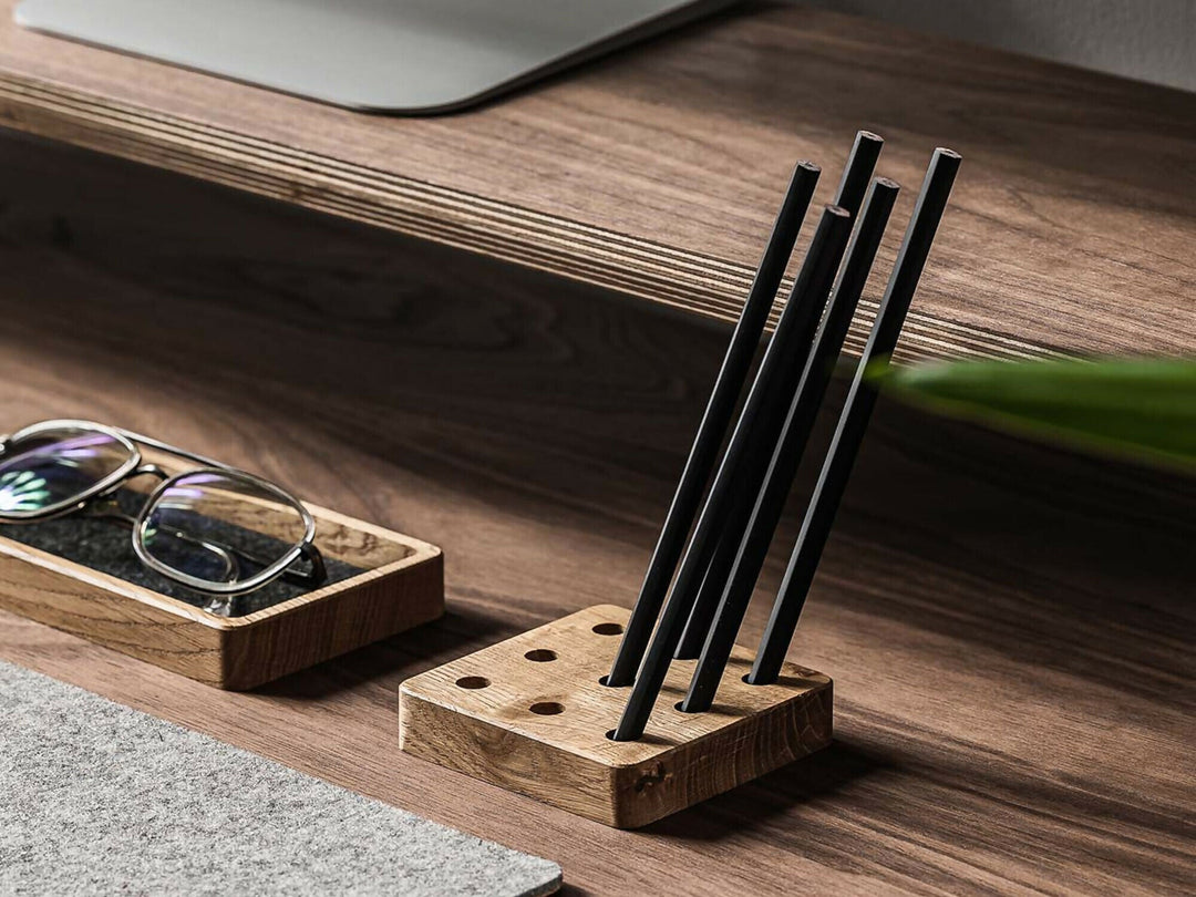 Wooden Pen Stand, Minimalist Handmade Pen and Pencil Holder For Desk, Teacher Appreciation Gift- on Lucasgift