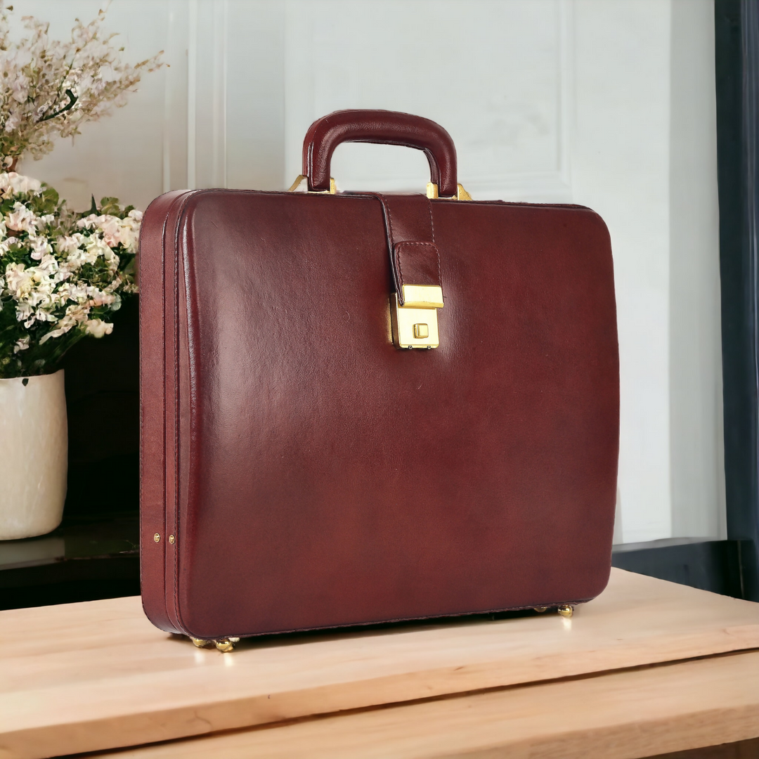 Genuine Leather Attache Briefcase for Men's Office Handbag Doctor Briefcase Leather Laptop MacBook Carry Case-Brown- on Lucasgift