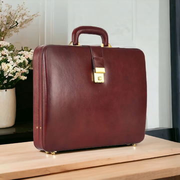 Genuine Leather Attache Briefcase for Men's Office Handbag Doctor Briefcase Leather Laptop MacBook Carry Case-Brown- on Lucasgift