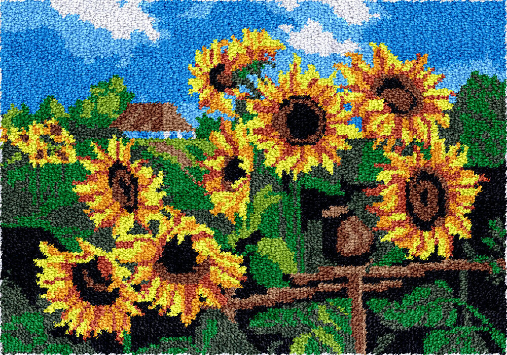 Rug Making Latch Hooking Kit | Sunflower Field-60x40cm-Blank Canvas on Lucasgift