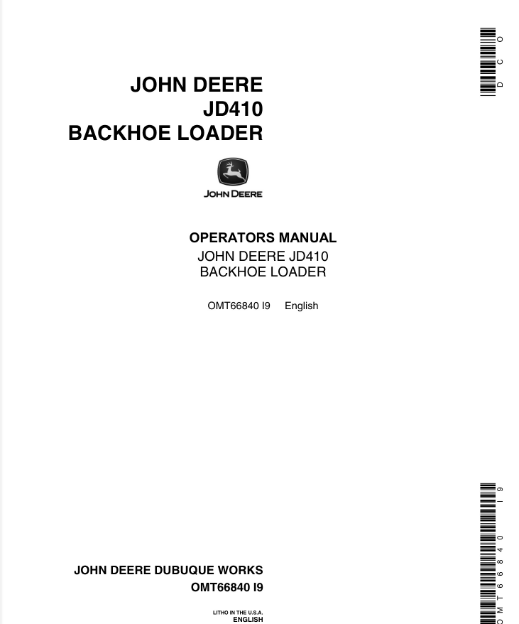 JOHN DEERE JD410 BACKHOE LOADER OPERATORS MANUAL- on Lucasgift