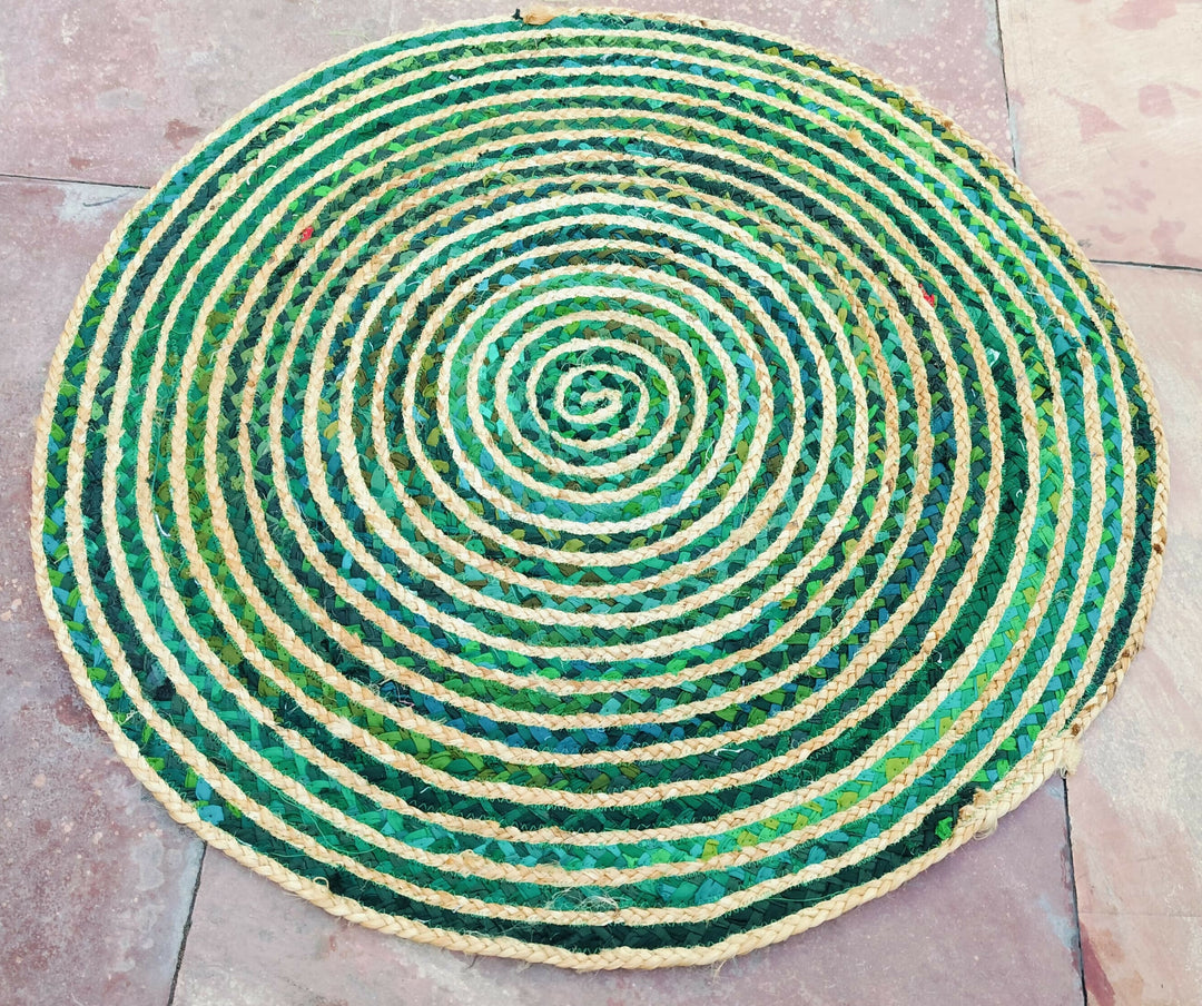 Braided Green Round Striped Solid Area Rug- on Lucasgift