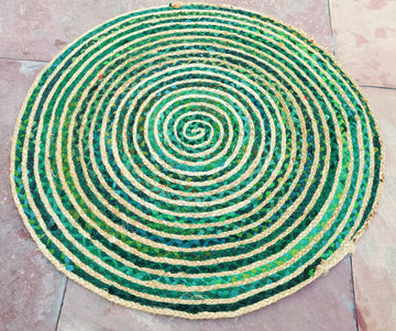 Braided Green Round Striped Solid Area Rug- on Lucasgift