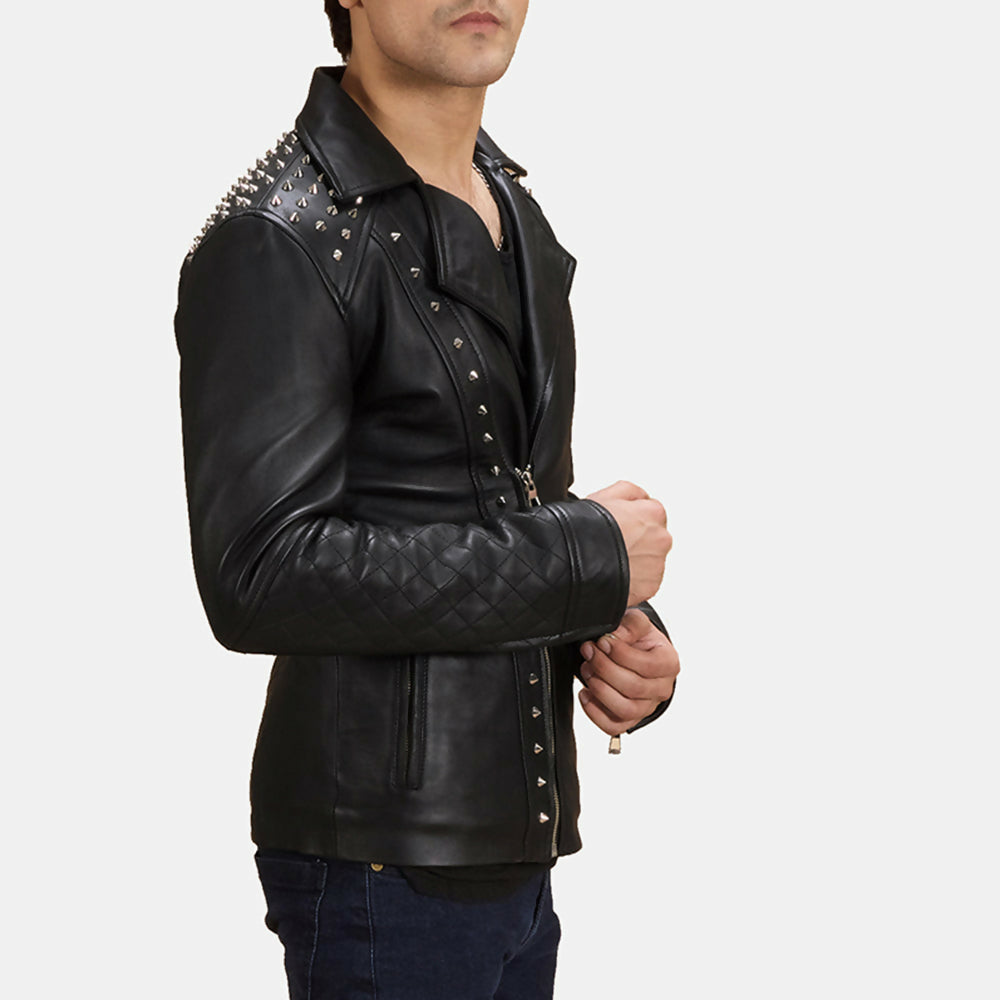 Men's Handmade Black Studded Leather Biker Jacket – Premium Genuine Motorcycle Leather Jacket