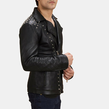 Men's Handmade Black Studded Leather Biker Jacket – Premium Genuine Motorcycle Leather Jacket