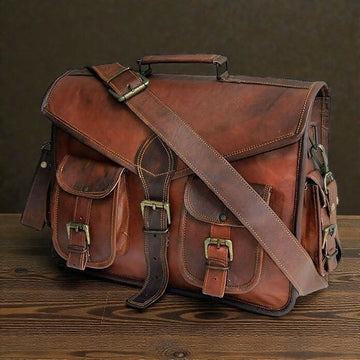 Personalized Handmade Full Grain Leather Laptop Messenger Bag Crossbody Satchel- on Lucasgift