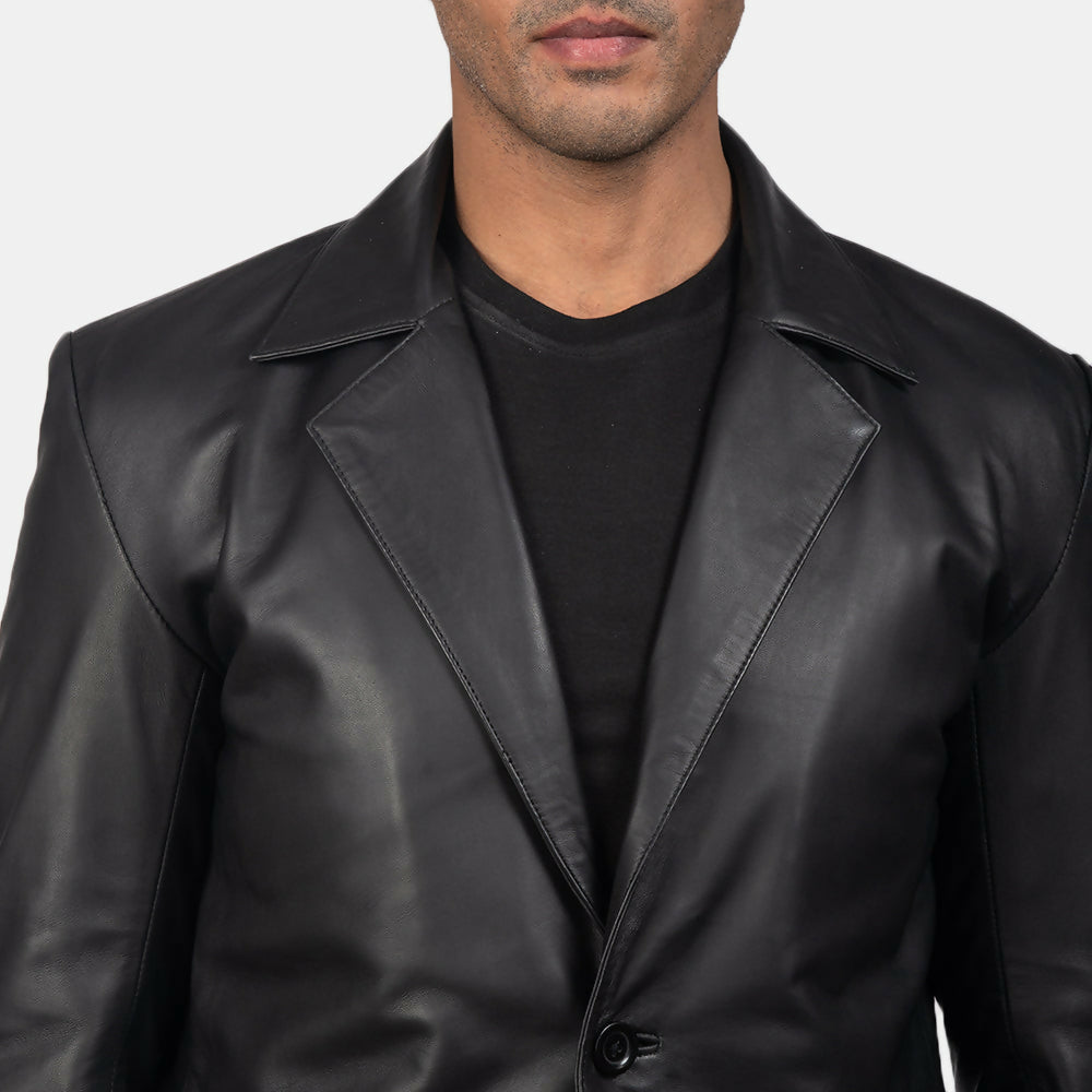 Men’s Black Sheepskin Leather Blazer | Premium Genuine Leather Jacket for Winter & Formal Wear