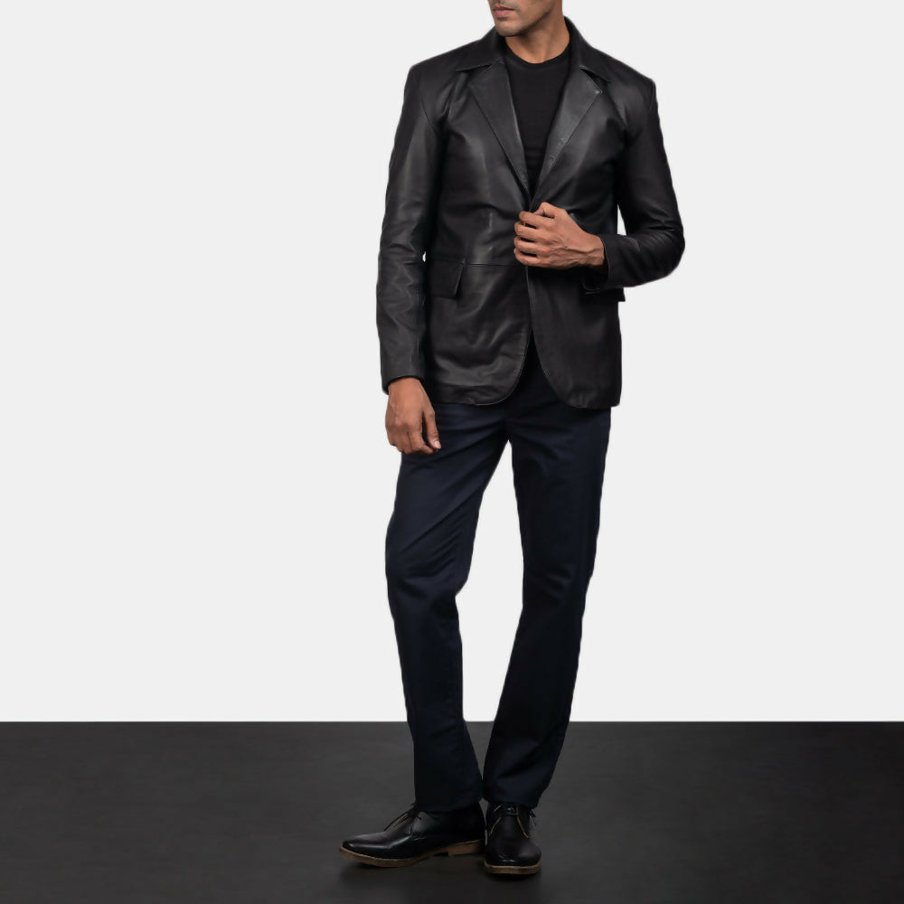 Men’s Black Sheepskin Leather Blazer | Premium Genuine Leather Jacket for Winter & Formal Wear