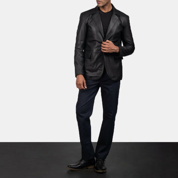 Men’s Black Sheepskin Leather Blazer | Premium Genuine Leather Jacket for Winter & Formal Wear