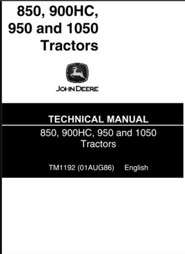 John Deere 850 900HC 950 1050 Technical Manual TM1192- on Lucasgift
